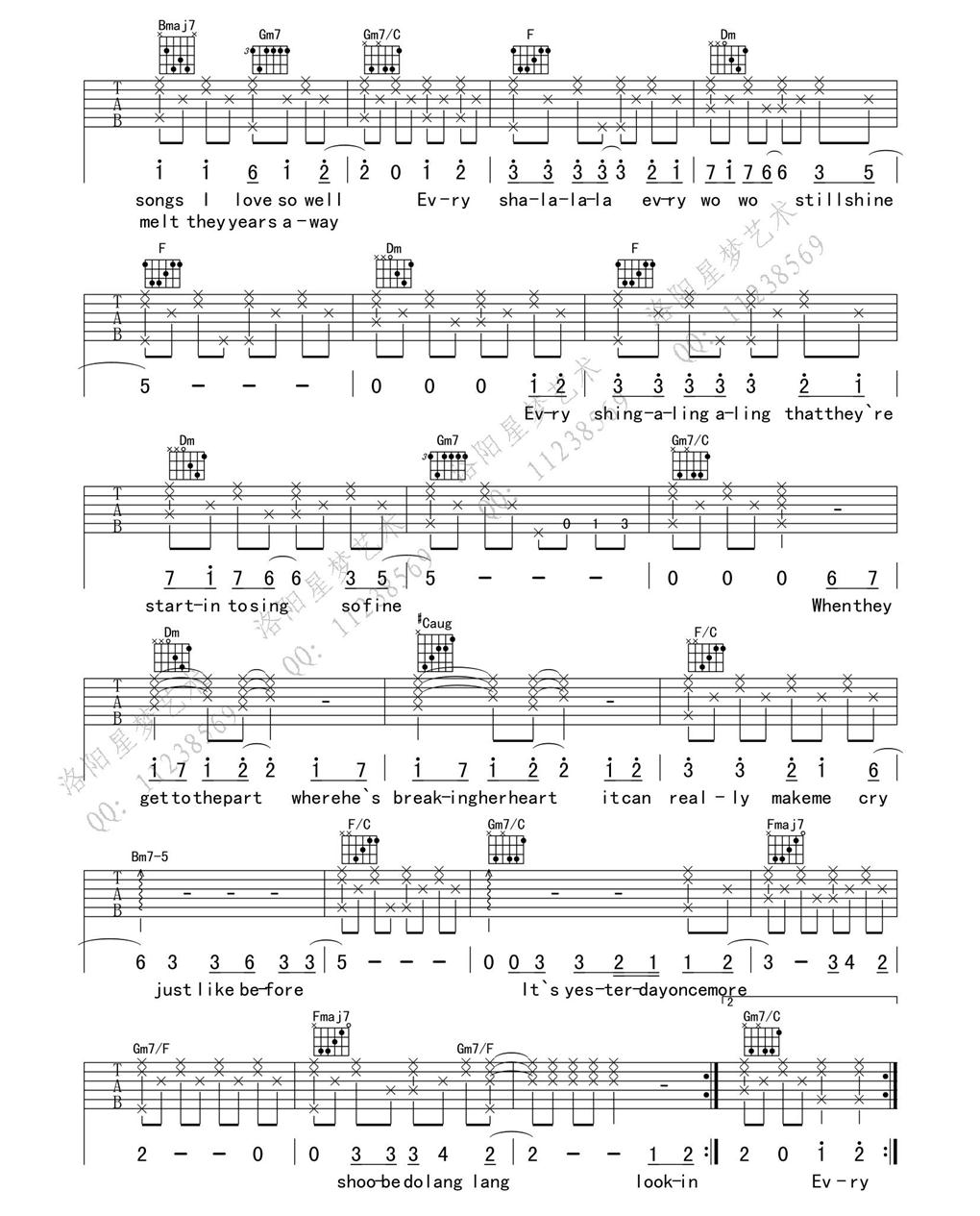 Carpenters《yesterday once more 昨日重现 》吉他谱-Guitar Music Score