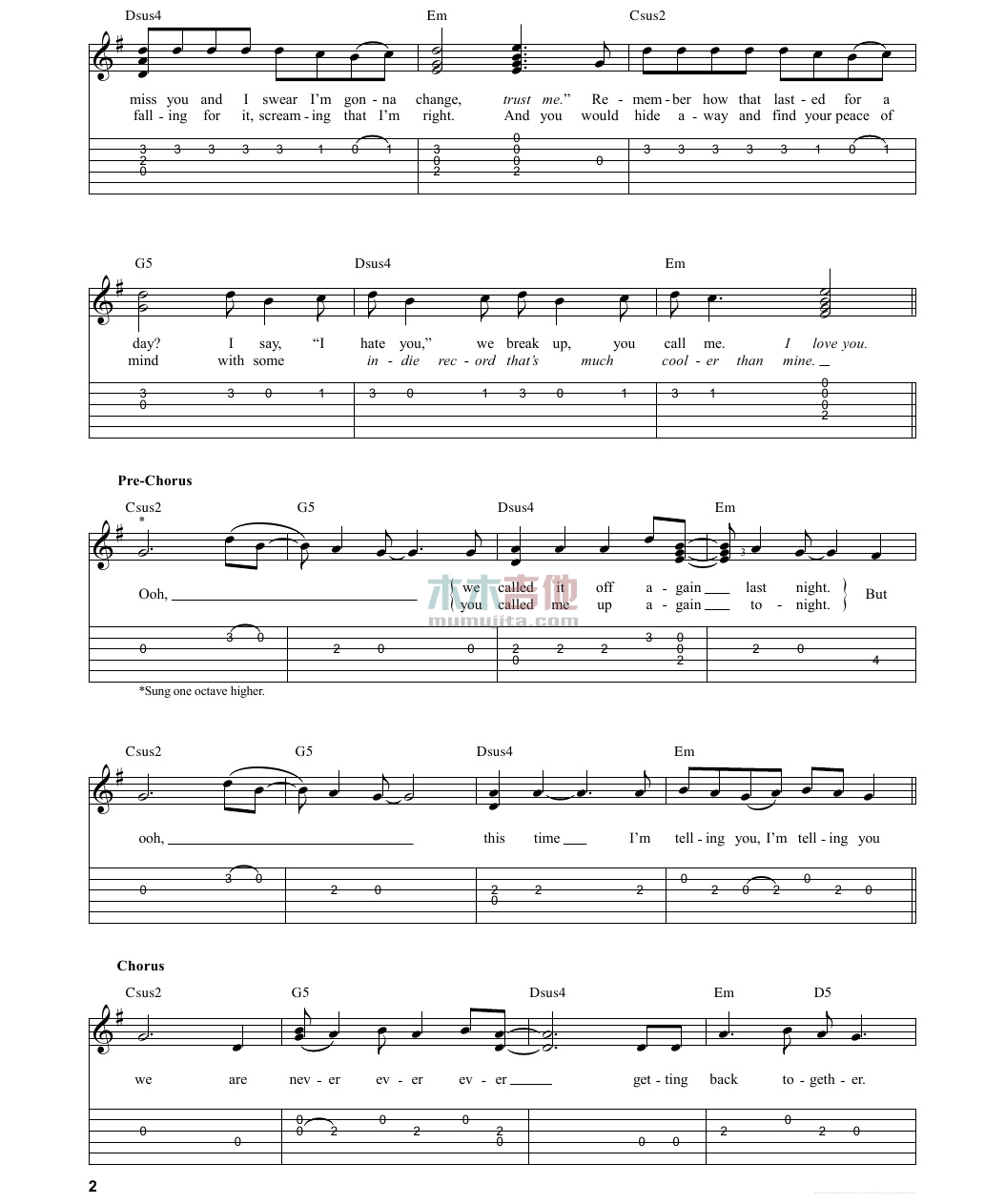 Taylor,Swift《We Are Never Ever Getting Back Together》吉他谱-Guitar Music Score
