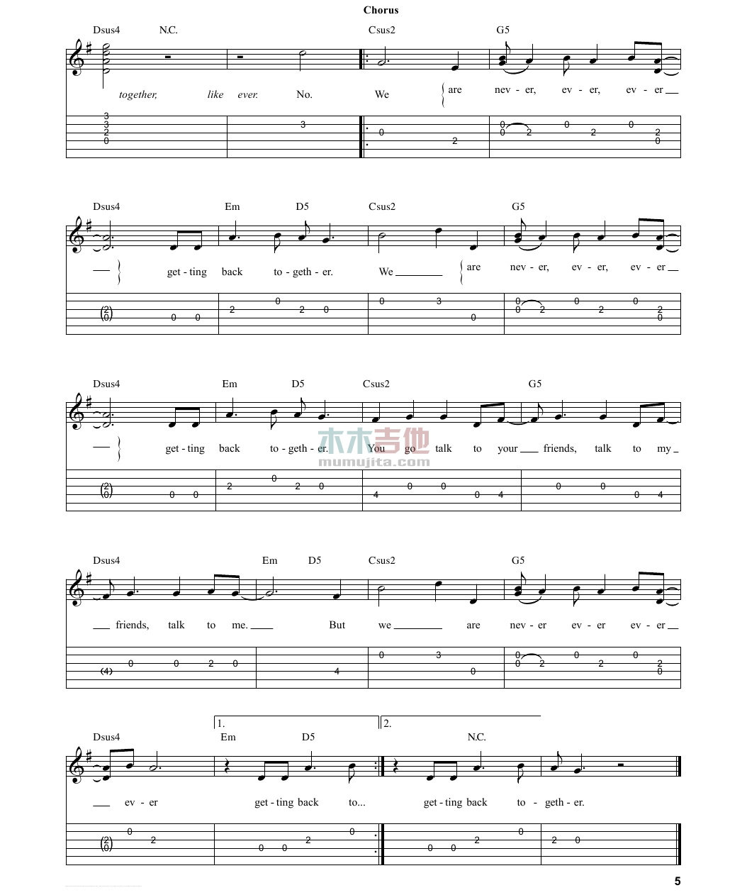 Taylor,Swift《We Are Never Ever Getting Back Together》吉他谱-Guitar Music Score