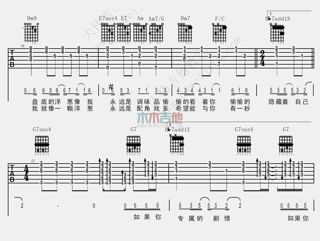 杨宗纬《洋葱》吉他谱(C调)-Guitar Music Score