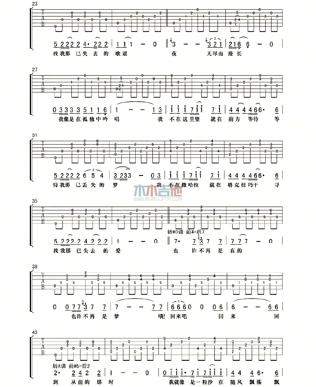 低苦艾乐队《小花花》吉他谱-Guitar Music Score