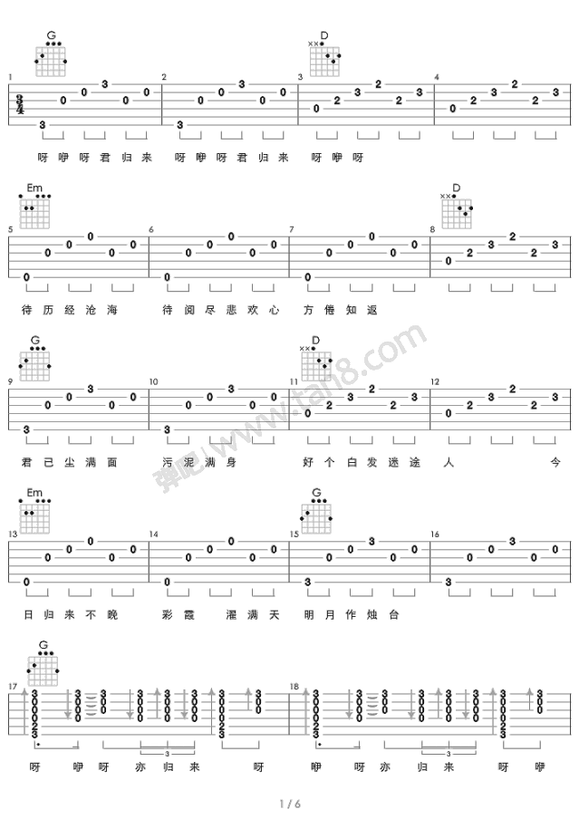 朴树《在木星》吉他谱-Guitar Music Score