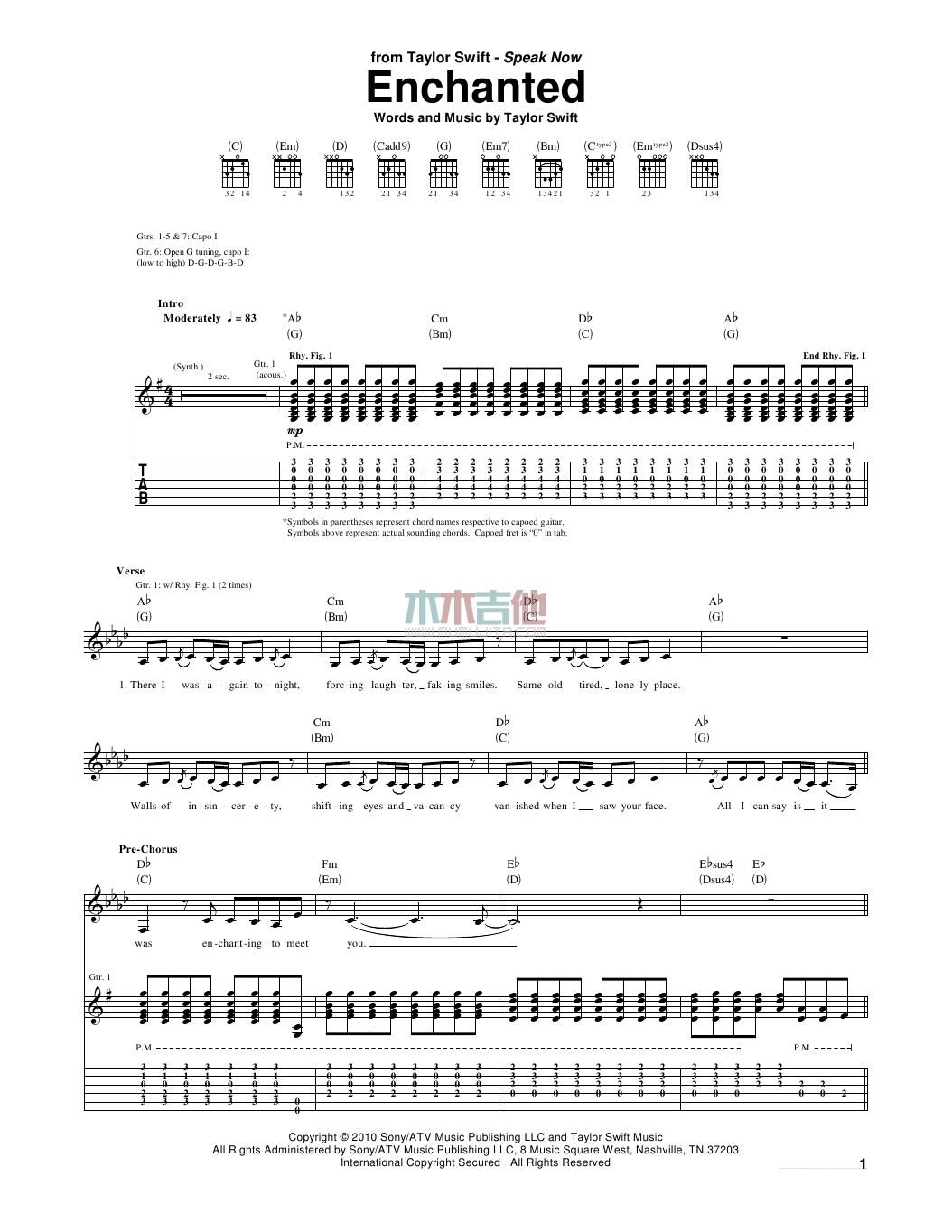 Taylor,Swift《Enchanted》吉他谱-Guitar Music Score