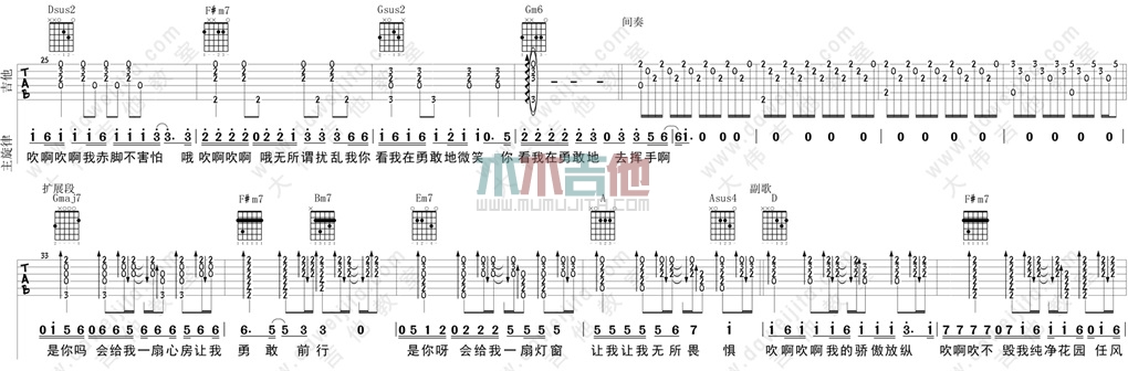 苏运莹《野子 男声版 》吉他谱(D调)-Guitar Music Score