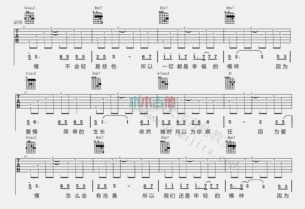 陈奕迅,王菲《因为爱情》吉他谱(G调)-Guitar Music Score