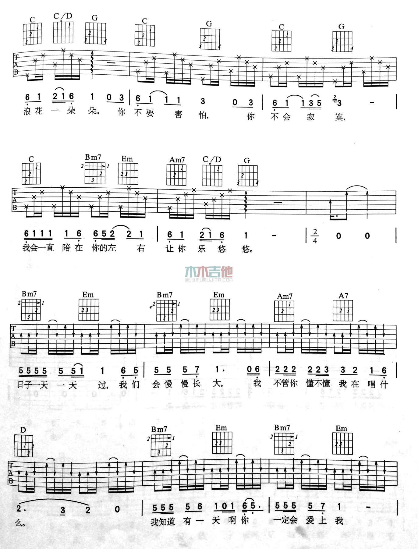 任贤齐《浪花一朵朵》吉他谱-Guitar Music Score