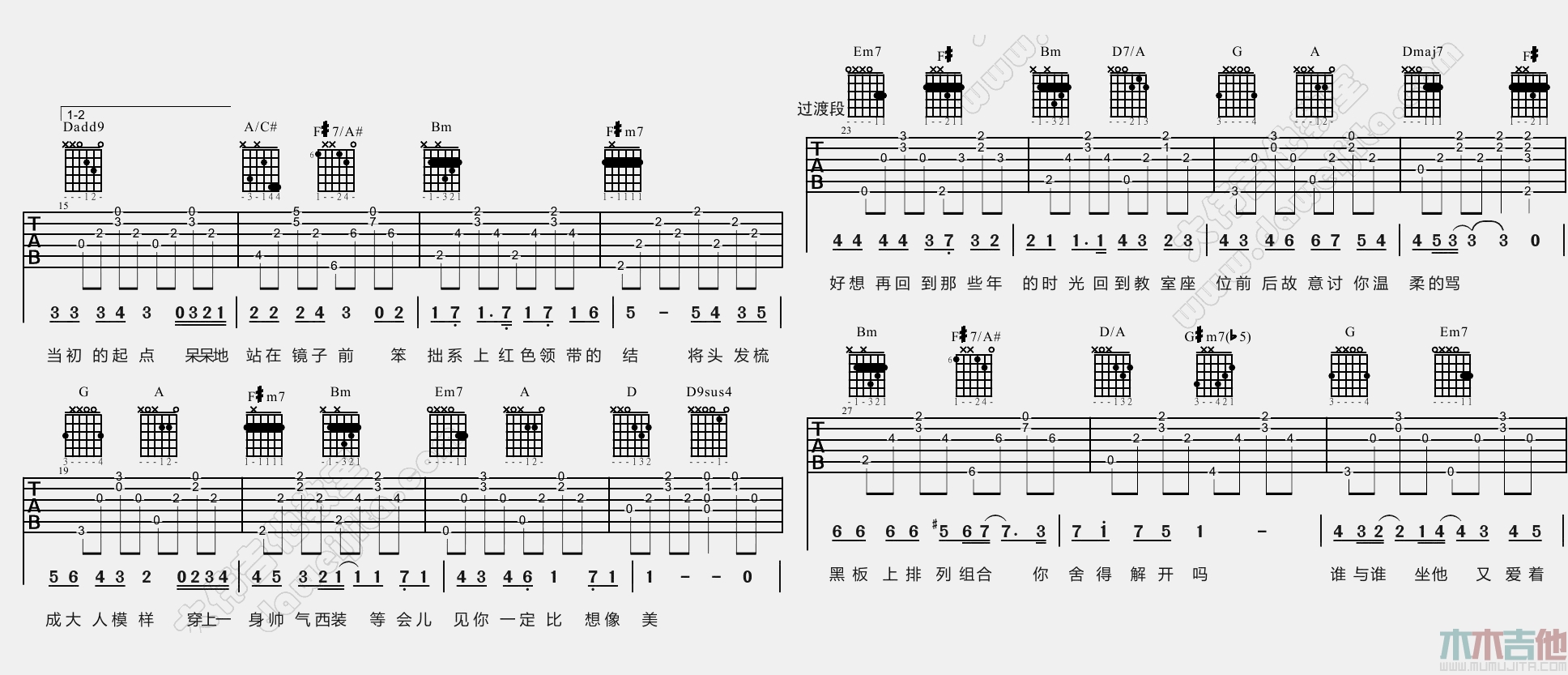 胡夏《那些年》吉他谱(D调)-Guitar Music Score