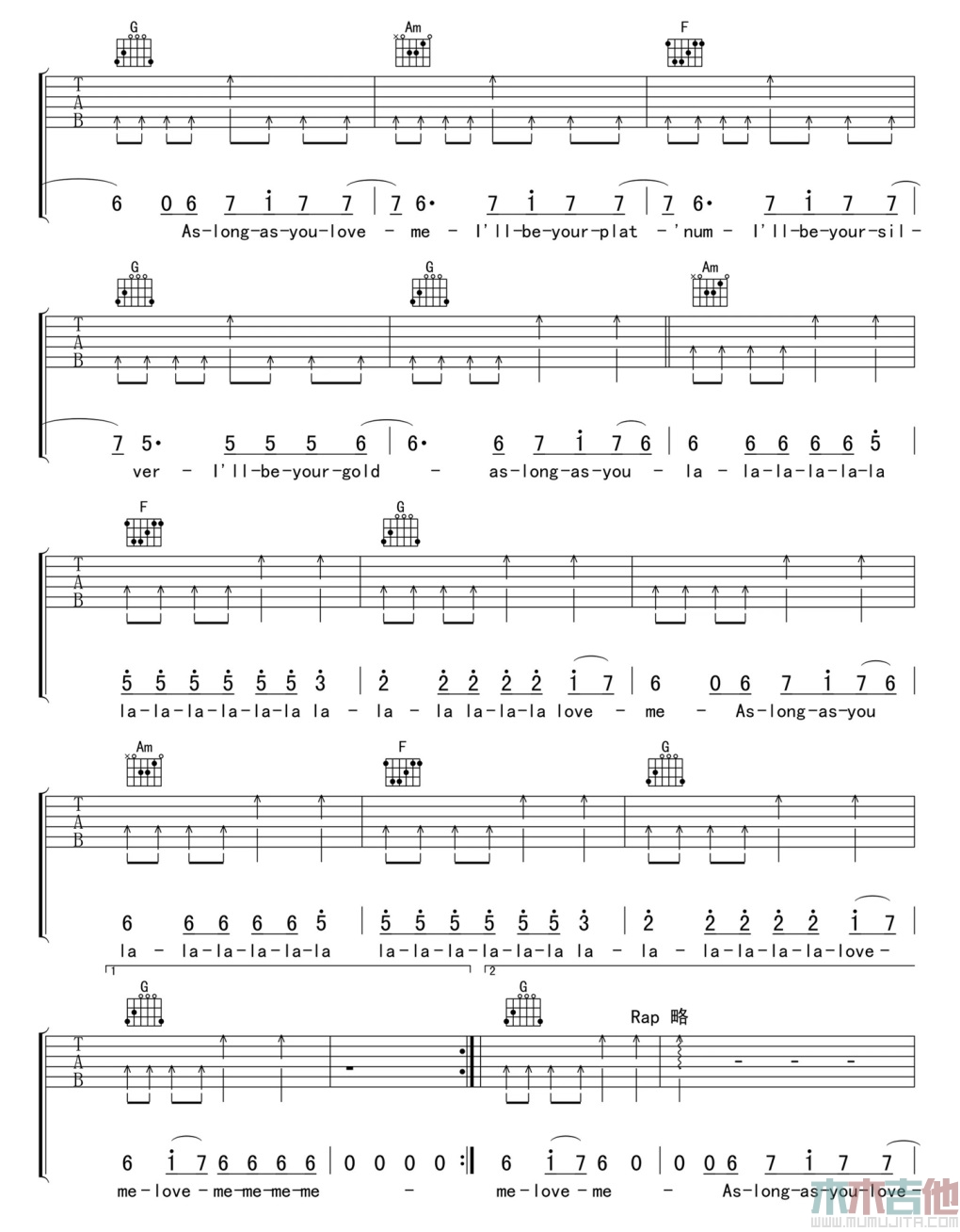 Justin,Bieber《As long as you love me》吉他谱-Guitar Music Score