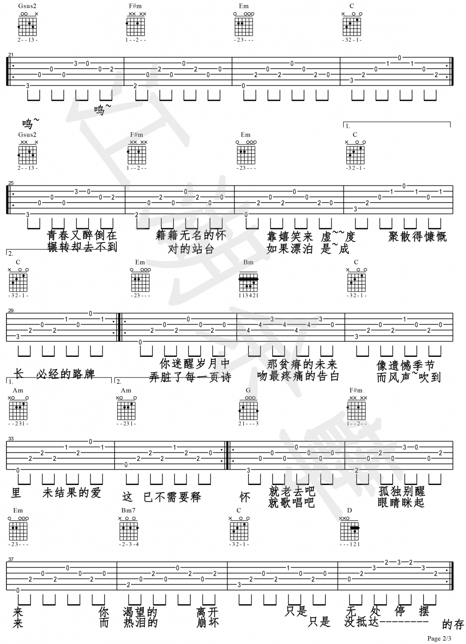 陈鸿宇《理想三旬》吉他谱-Guitar Music Score