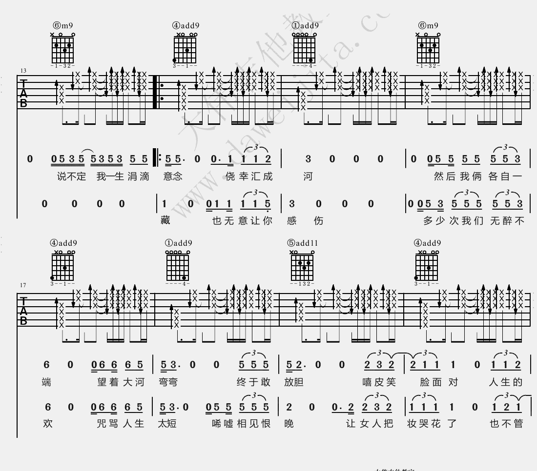 李宗盛《山丘》吉他谱(降E调)-Guitar Music Score