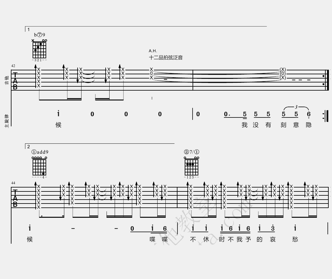 李宗盛《山丘》吉他谱(降E调)-Guitar Music Score