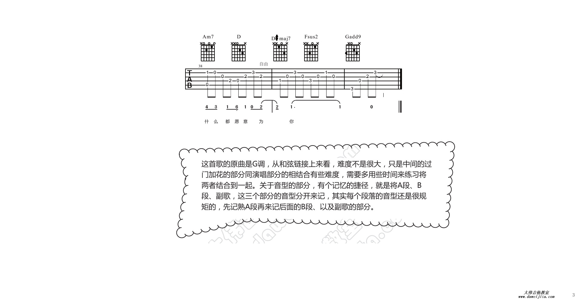 王菲《我愿意》吉他谱(G调)-Guitar Music Score