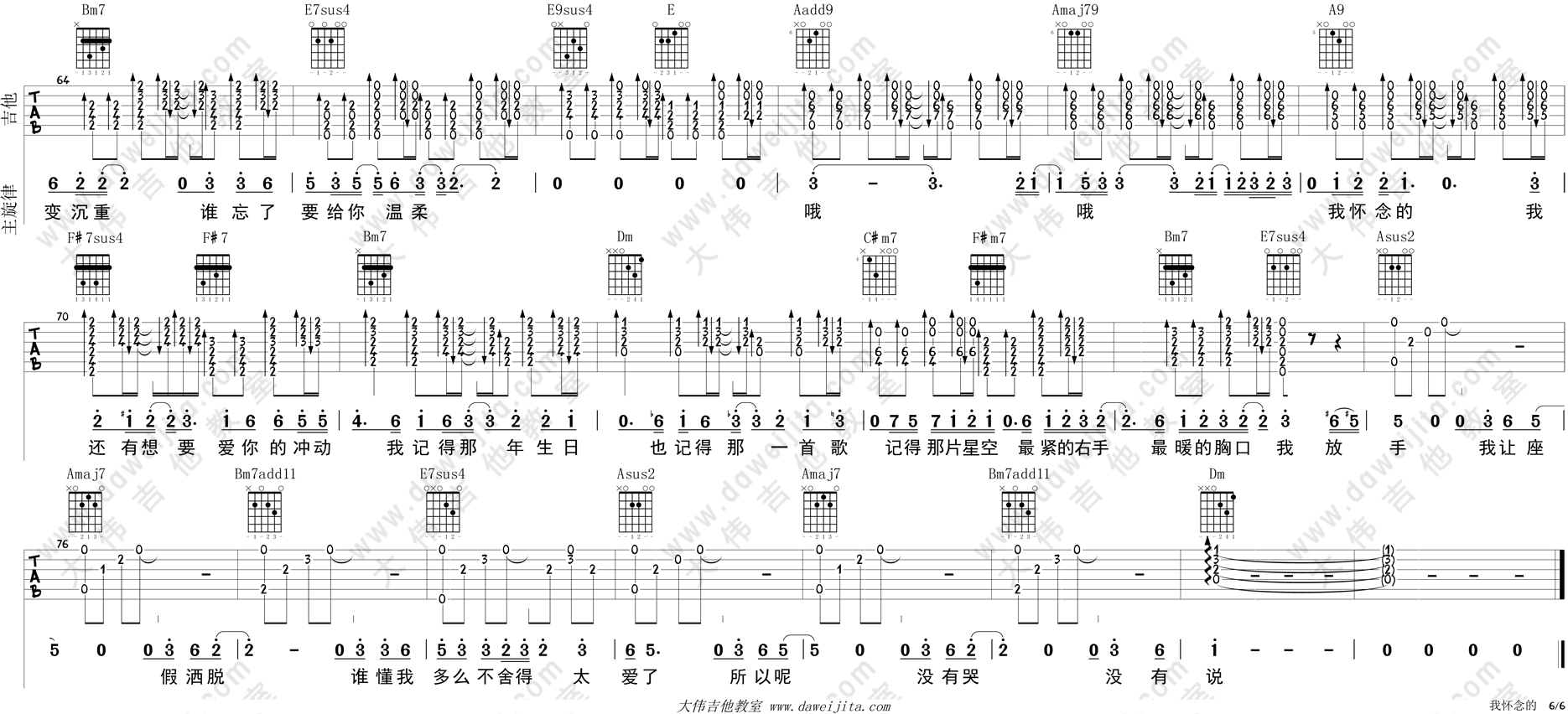 孙燕姿《我怀念的》吉他谱(降B调)-Guitar Music Score