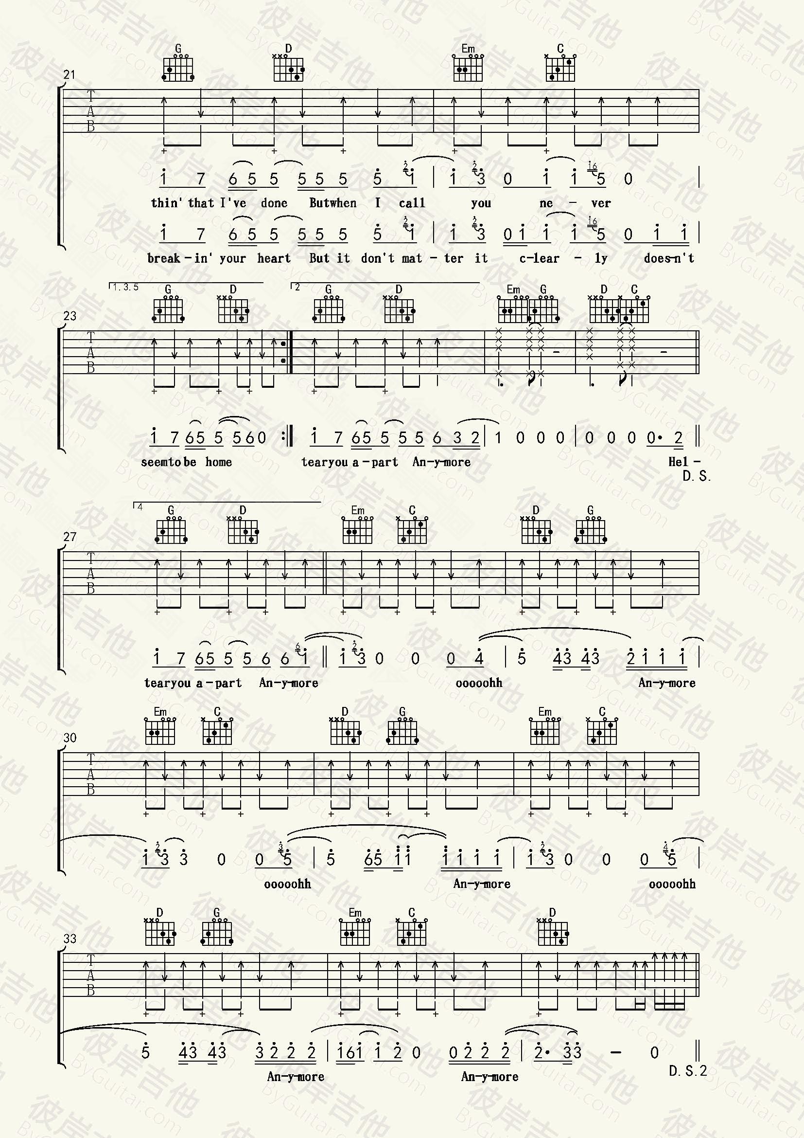 Adele《Hello》吉他谱-Guitar Music Score