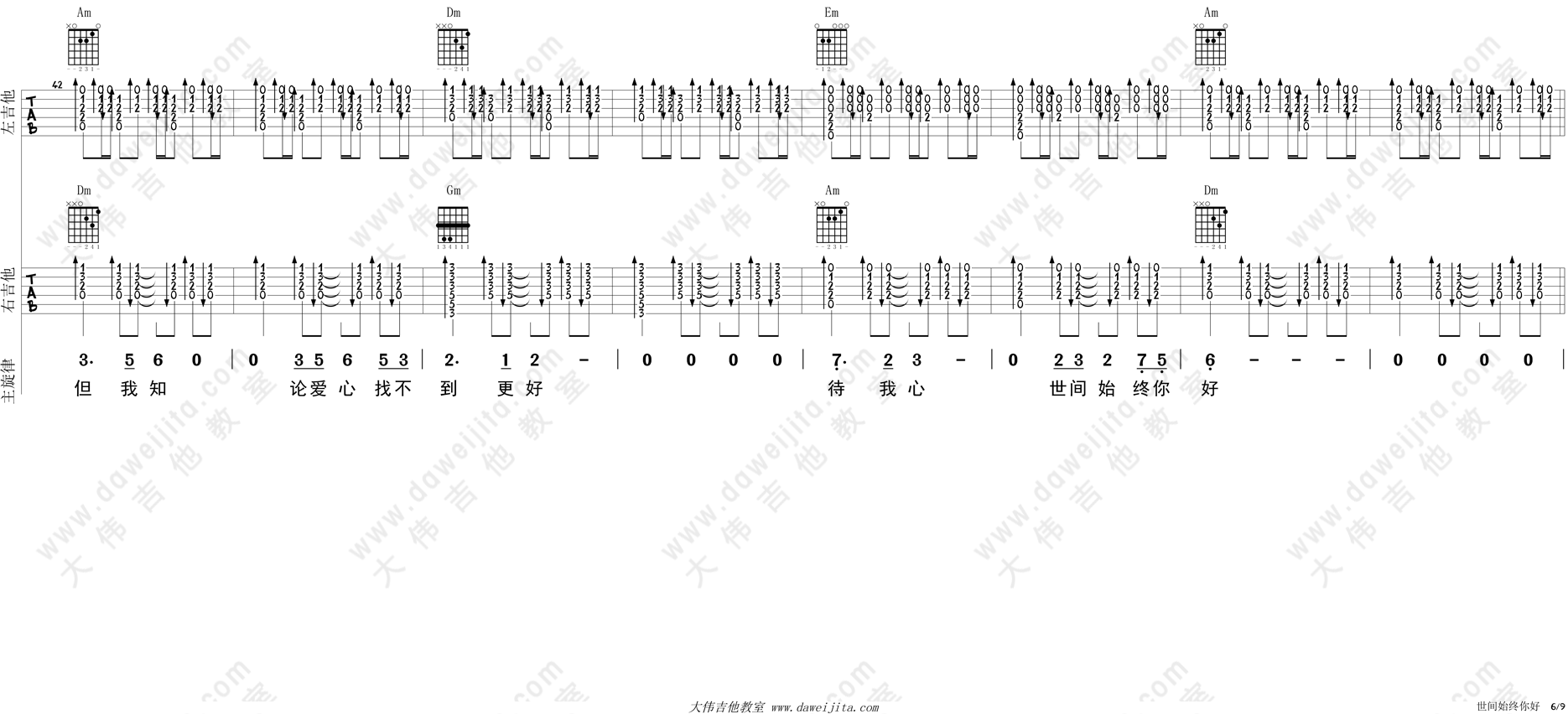 罗文,甄妮《世间始终你好》吉他谱(C调)-Guitar Music Score