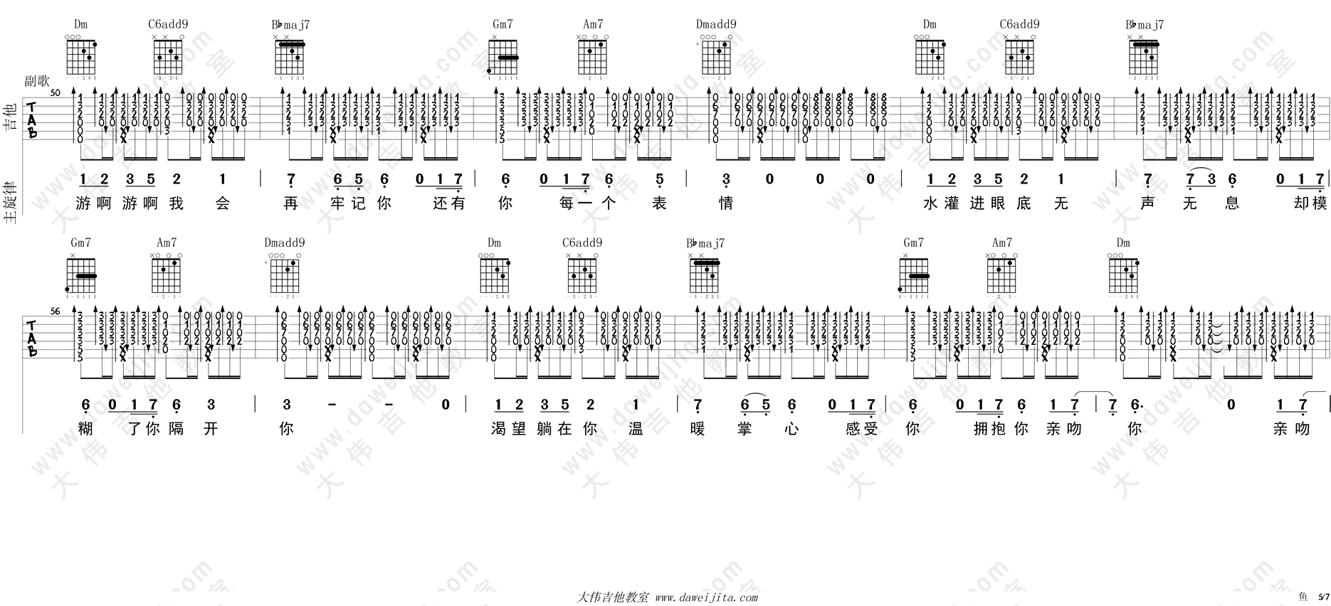 姚贝娜《鱼》吉他谱(f调-guitar music score