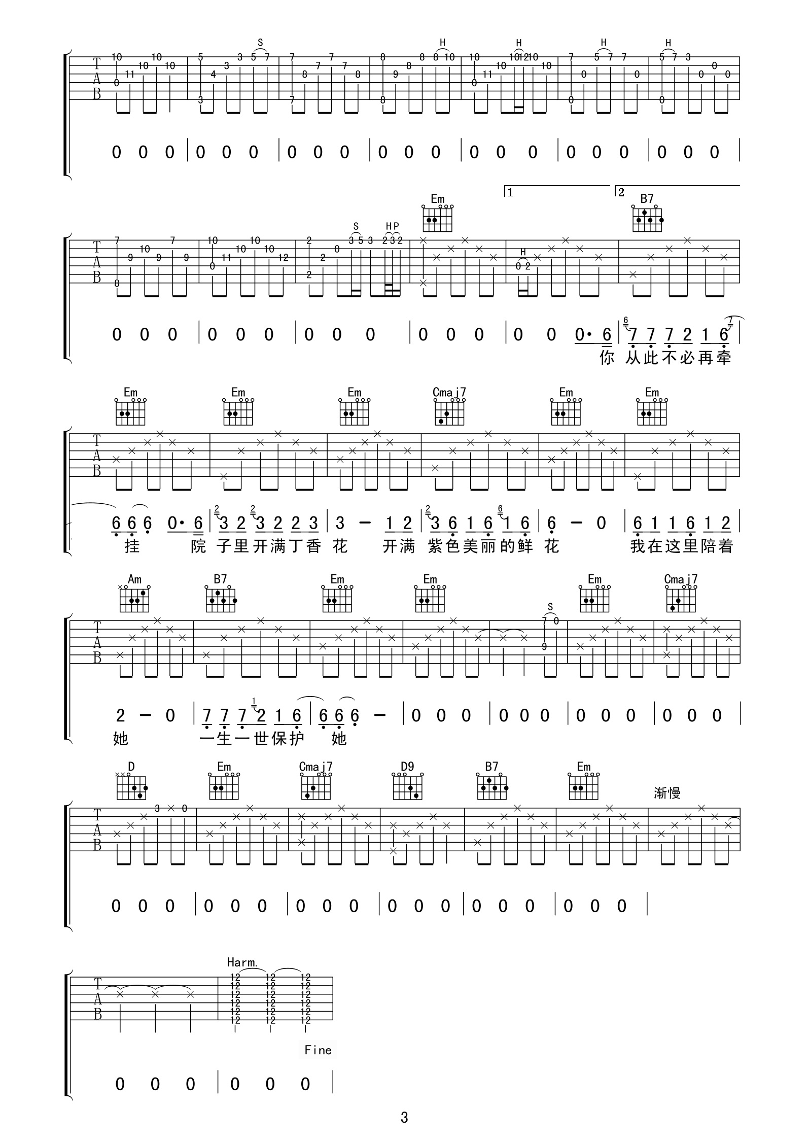 唐磊《丁香花 完美间奏 》吉他谱-Guitar Music Score