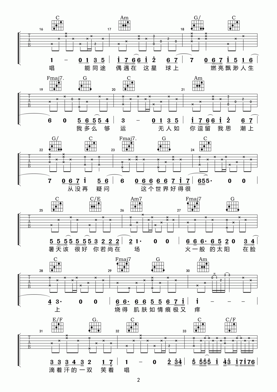 张国荣《春夏秋冬》吉他谱-Guitar Music Score