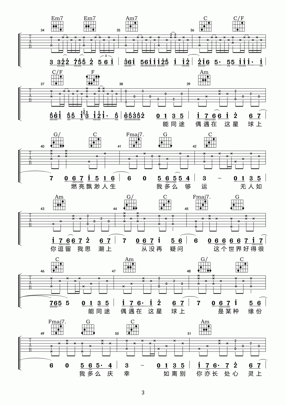 张国荣《春夏秋冬》吉他谱-Guitar Music Score