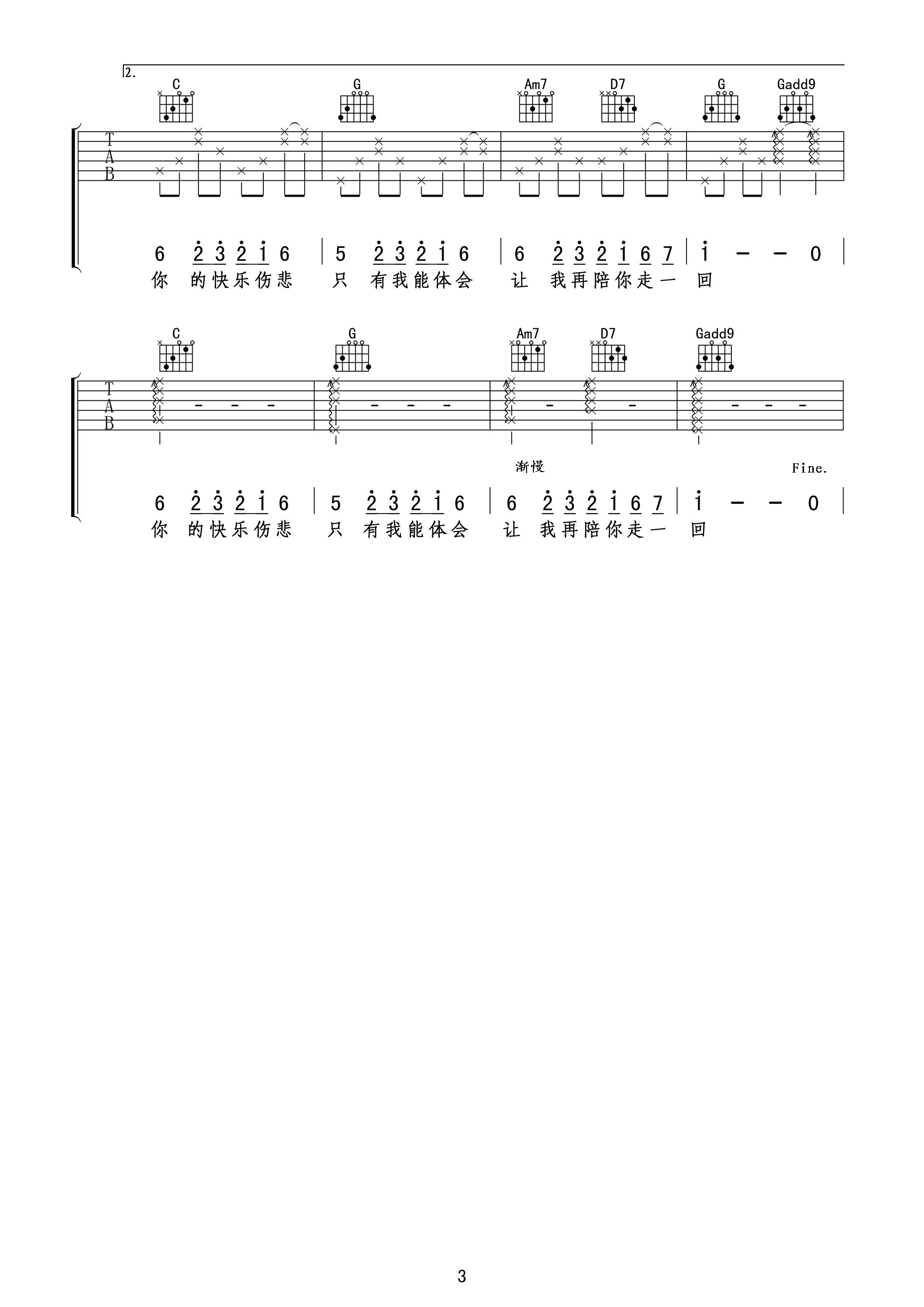 张栋梁《当你孤单你会想起谁》吉他谱-Guitar Music Score