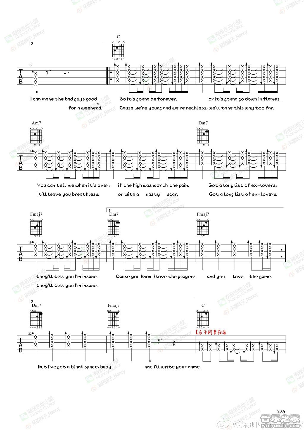 Taylor,Swift《Blank space》吉他谱-Guitar Music Score