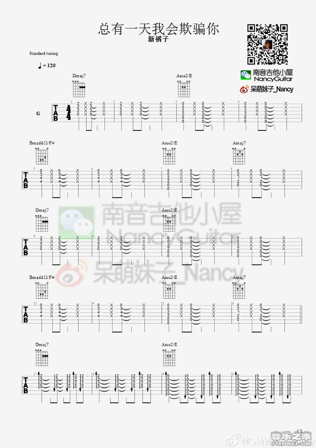 新裤子乐队《总有一天我会欺骗你》吉他谱-Guitar Music Score