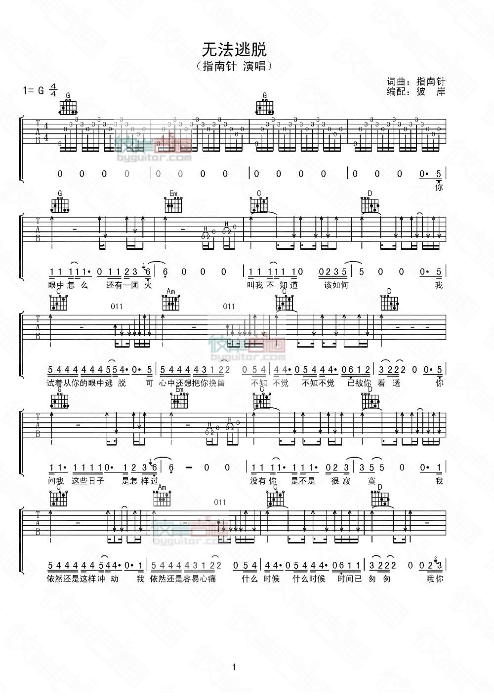 指南针乐队《无法逃脱》吉他谱-Guitar Music Score