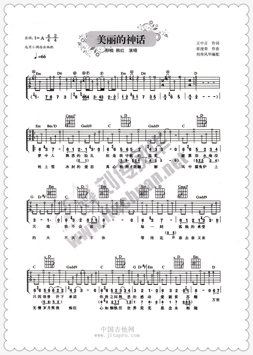 孙楠,韩红《美丽的神话》吉他谱-Guitar Music Score