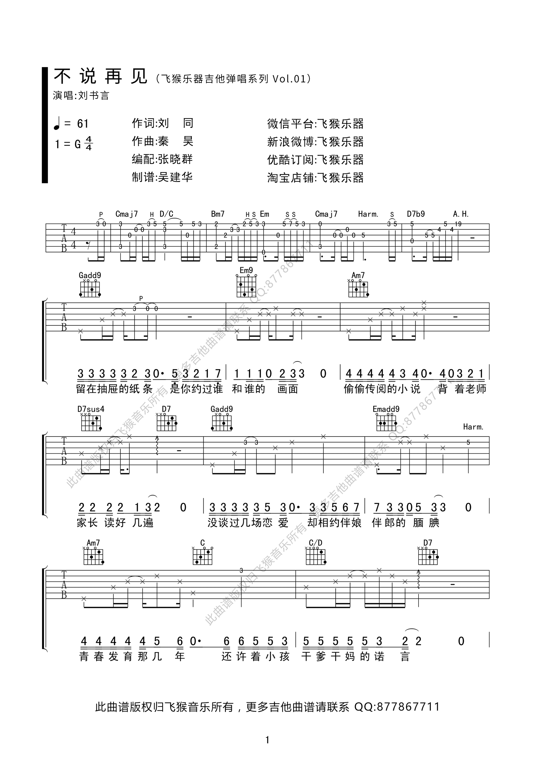 好妹妹乐队《不说再见》吉他谱-Guitar Music Score