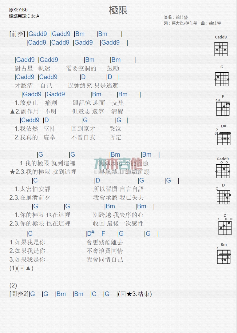 徐佳莹《极限》吉他谱-Guitar Music Score