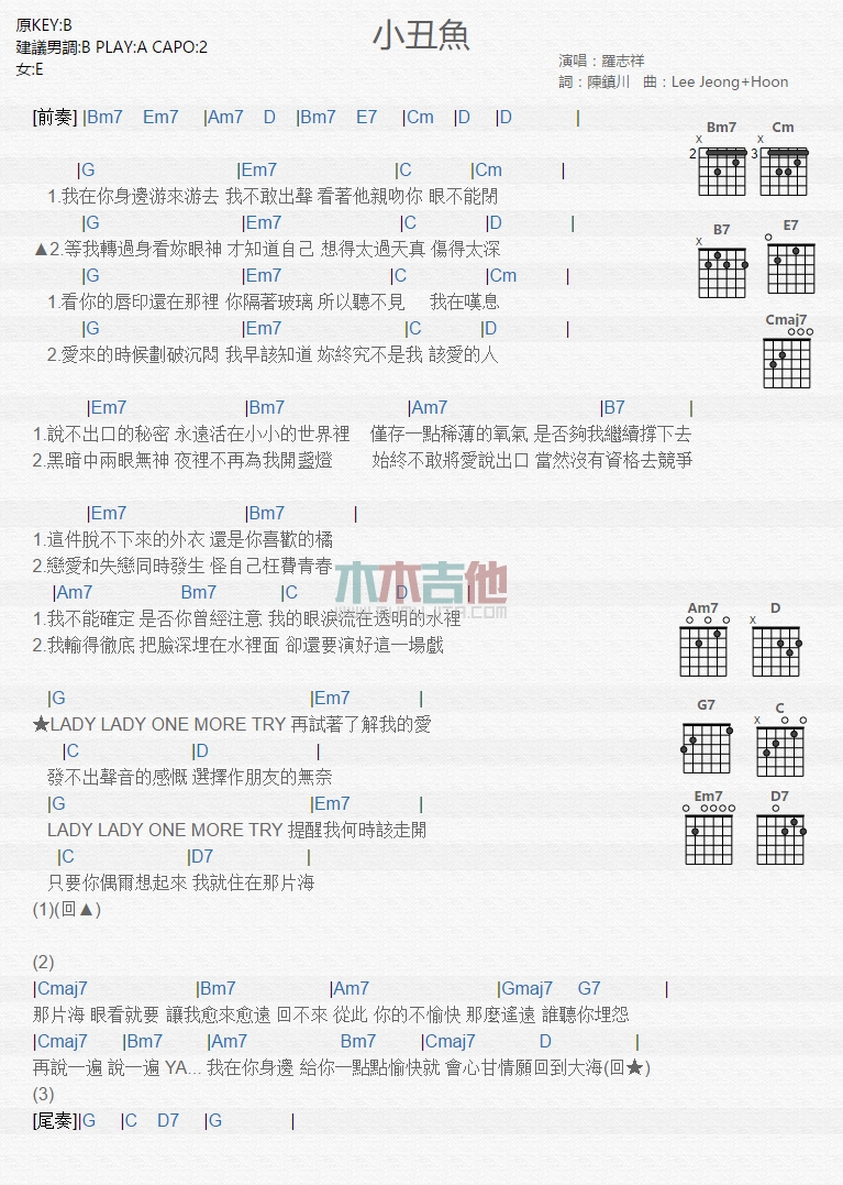 罗志祥《小丑鱼》吉他谱-Guitar Music Score