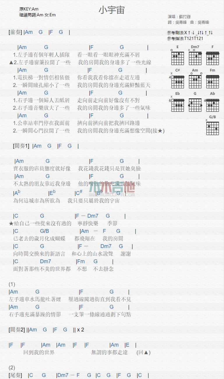 苏打绿《小宇宙》吉他谱-Guitar Music Score