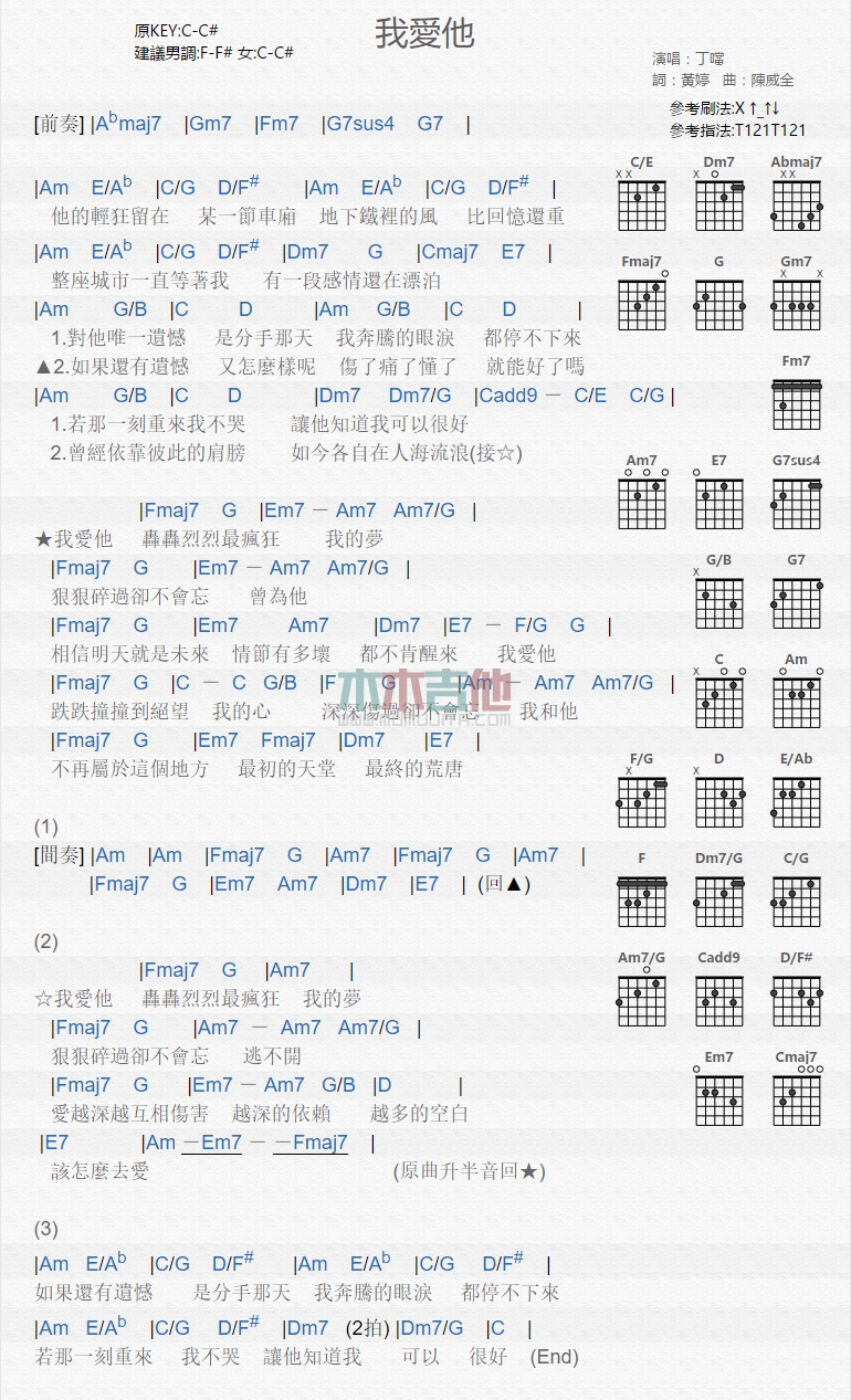 丁当《我爱他》吉他谱-Guitar Music Score