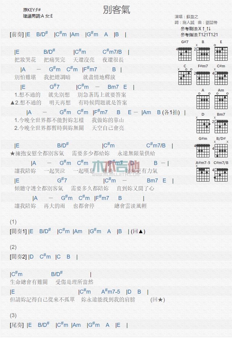 苏盈之《别客气》吉他谱-Guitar Music Score