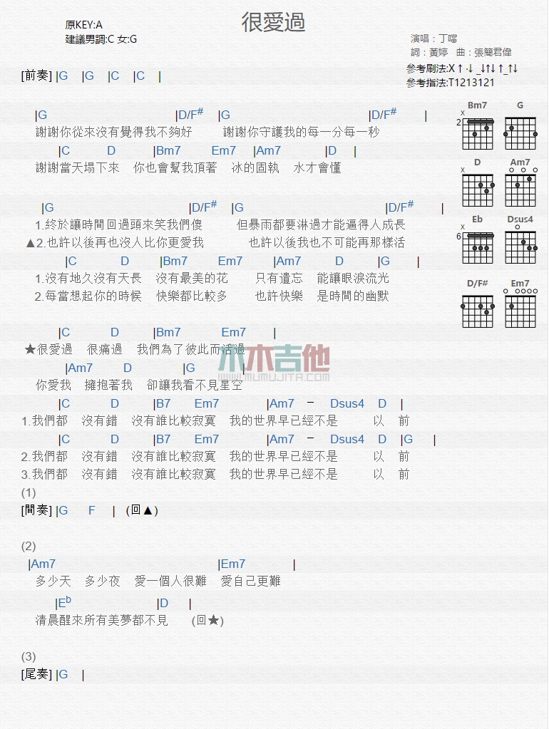 丁当《很爱过》吉他谱-Guitar Music Score