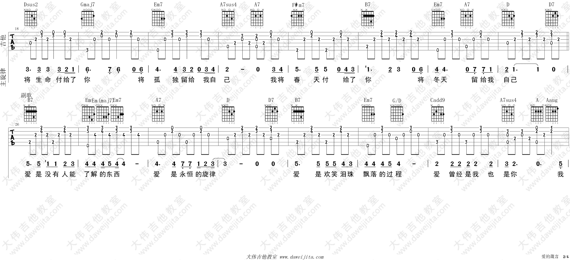 罗大佑《爱的箴言》吉他谱(D调)-Guitar Music Score