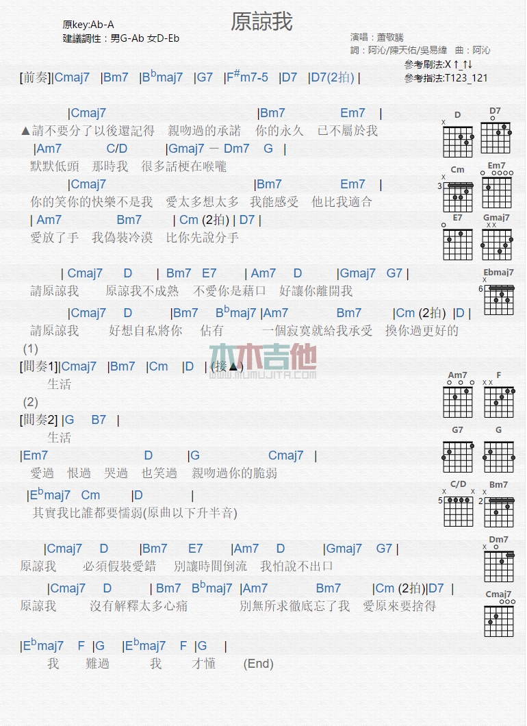 萧敬腾《原谅我》吉他谱-Guitar Music Score