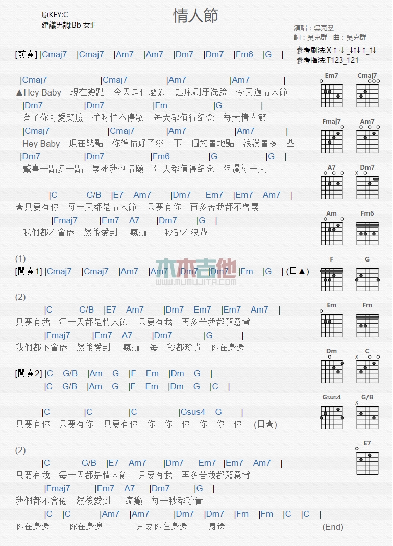 吴克群《情人节》吉他谱-Guitar Music Score