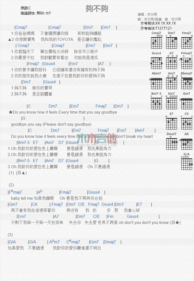 方大同《够不够》吉他谱-Guitar Music Score