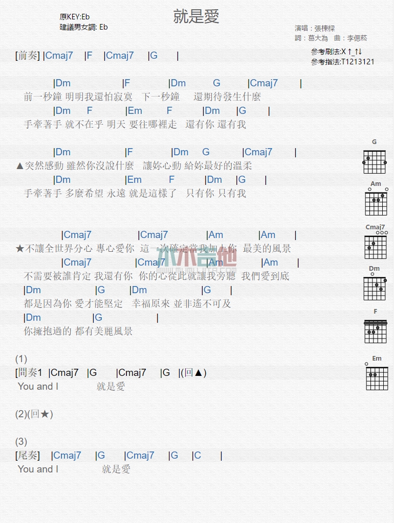 张栋梁,郭采洁《就是爱》吉他谱-Guitar Music Score