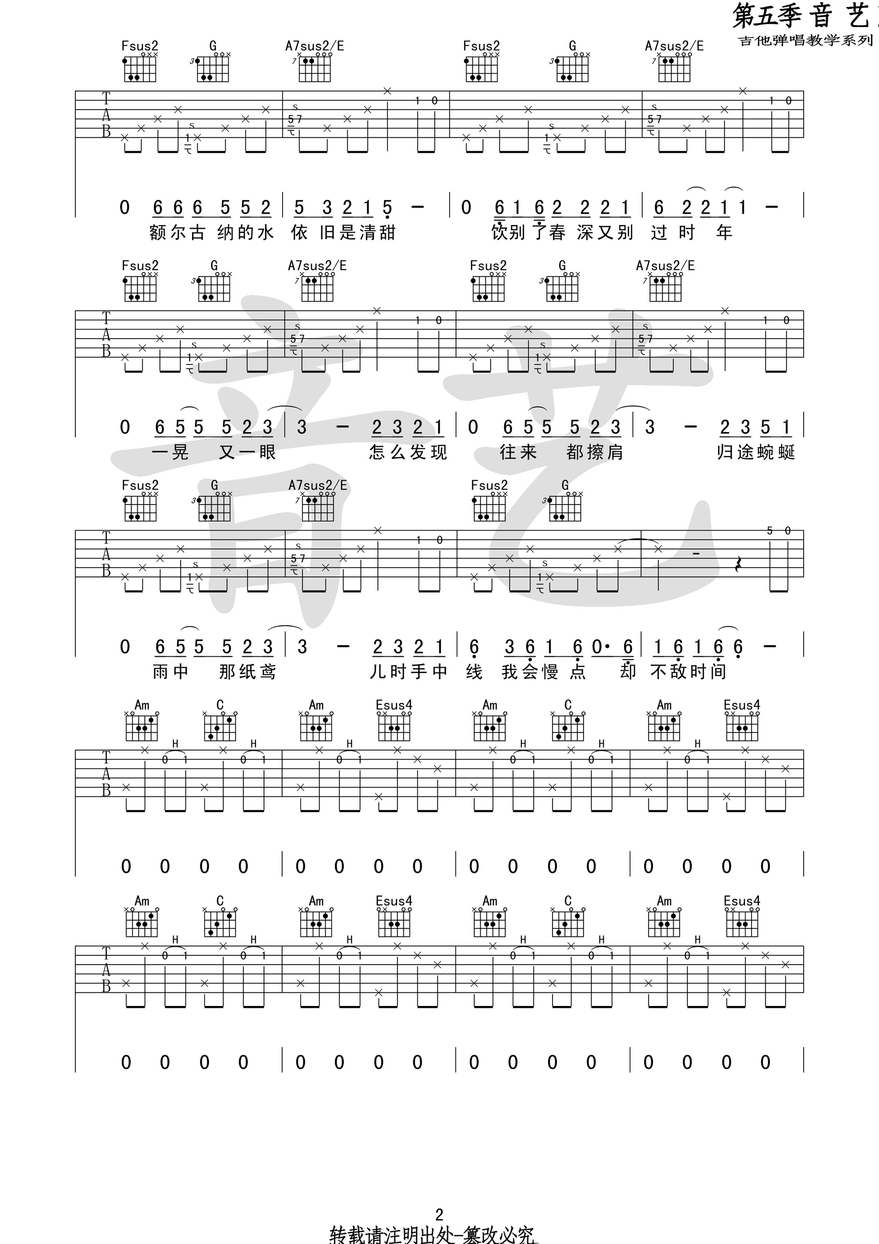 陈鸿宇《额尔古纳》吉他谱-Guitar Music Score