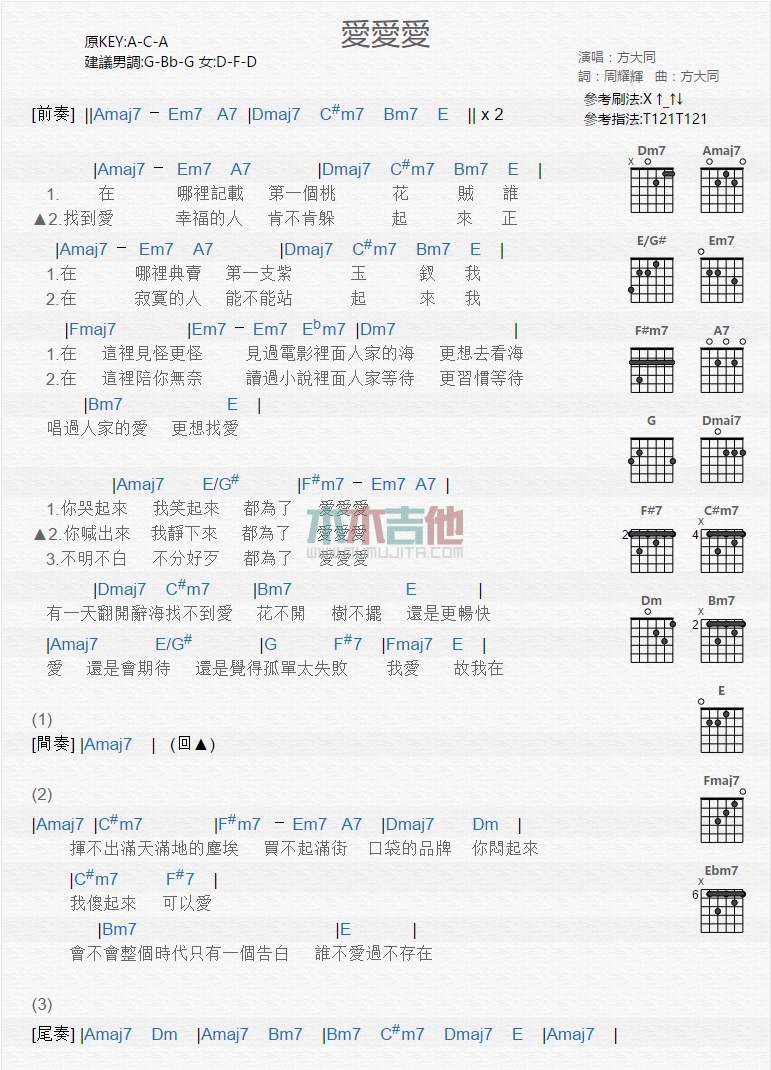 方大同《爱爱爱》吉他谱-Guitar Music Score