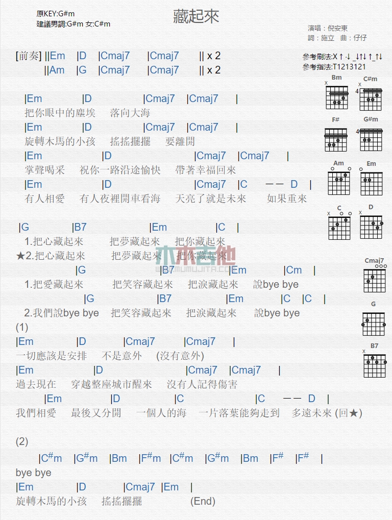 倪安东《藏起来》吉他谱-Guitar Music Score