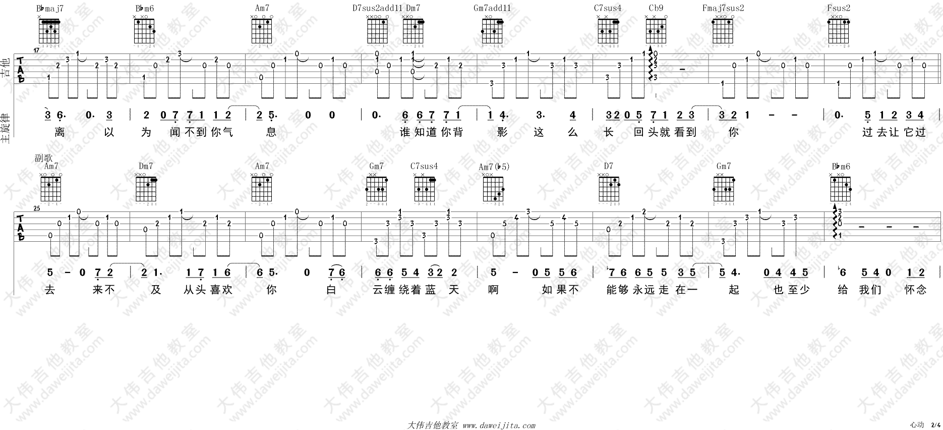林晓培《心动》吉他谱(F调)-Guitar Music Score