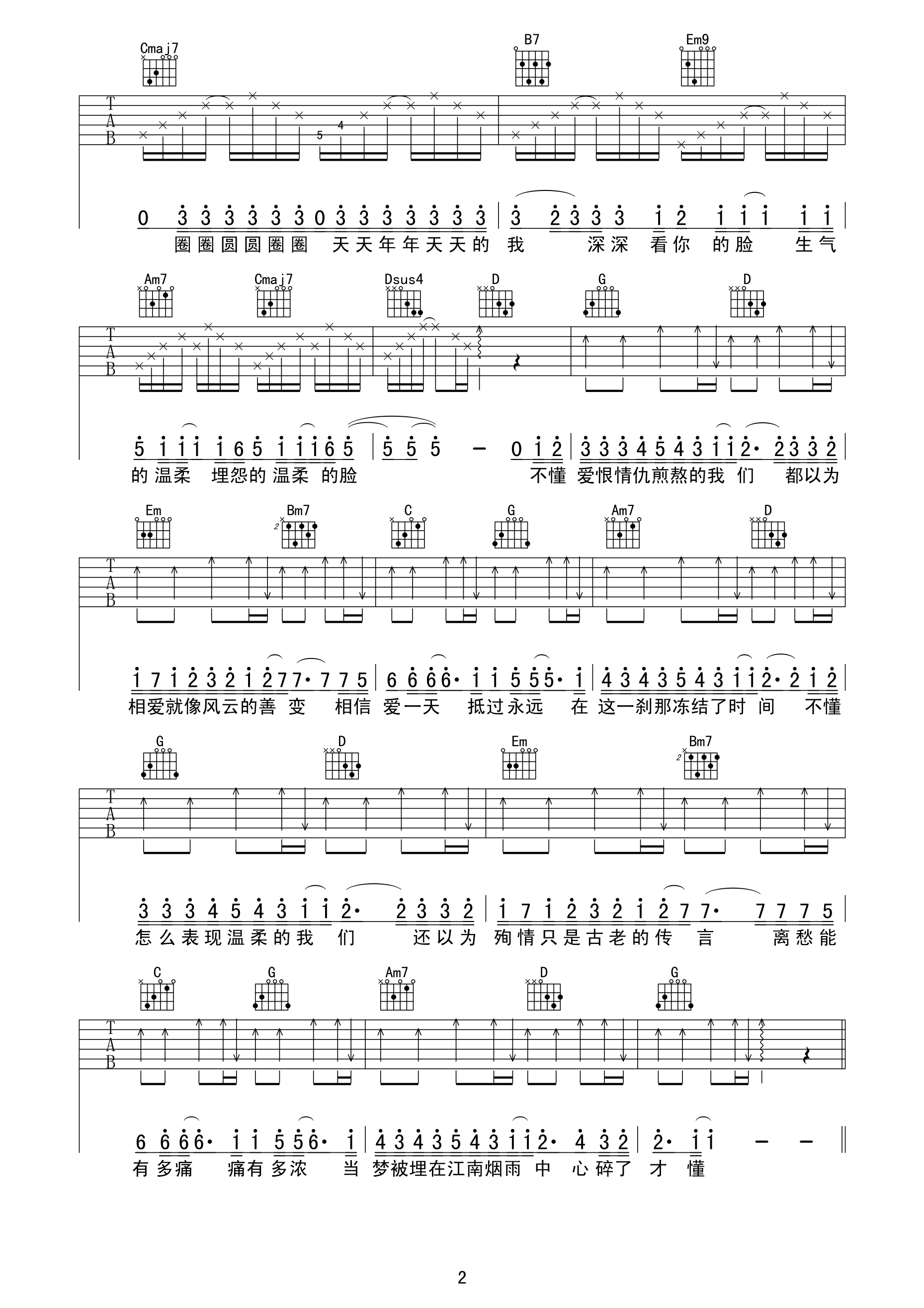 林俊杰《江南》吉他谱-Guitar Music Score