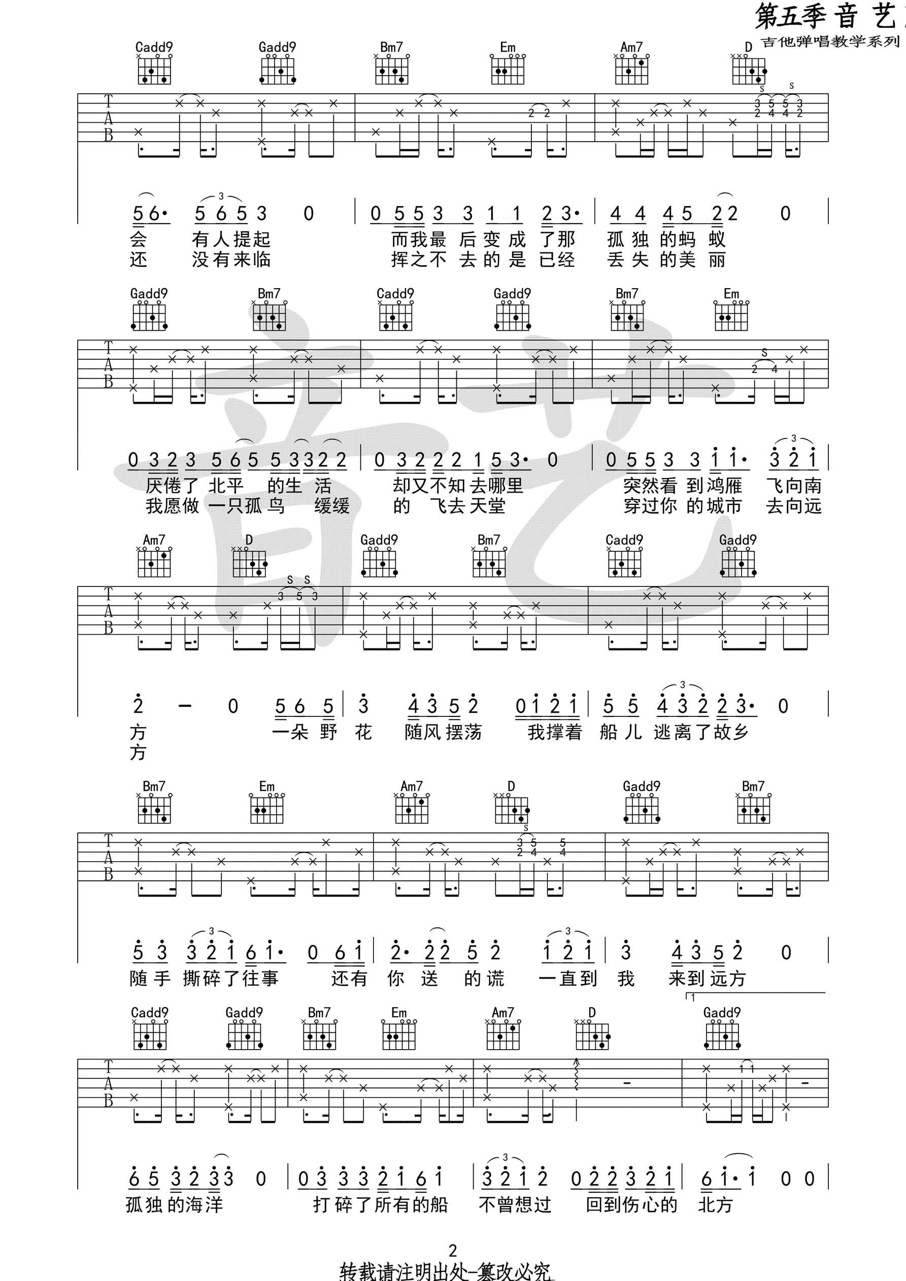 倪健《北方》吉他谱-Guitar Music Score