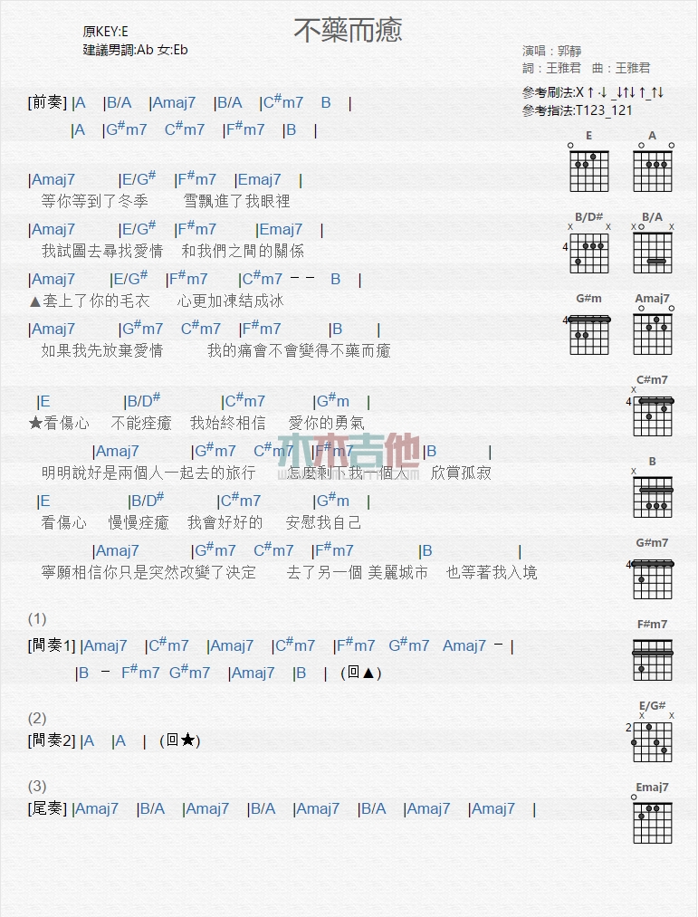 郭静《不药而愈》吉他谱-Guitar Music Score