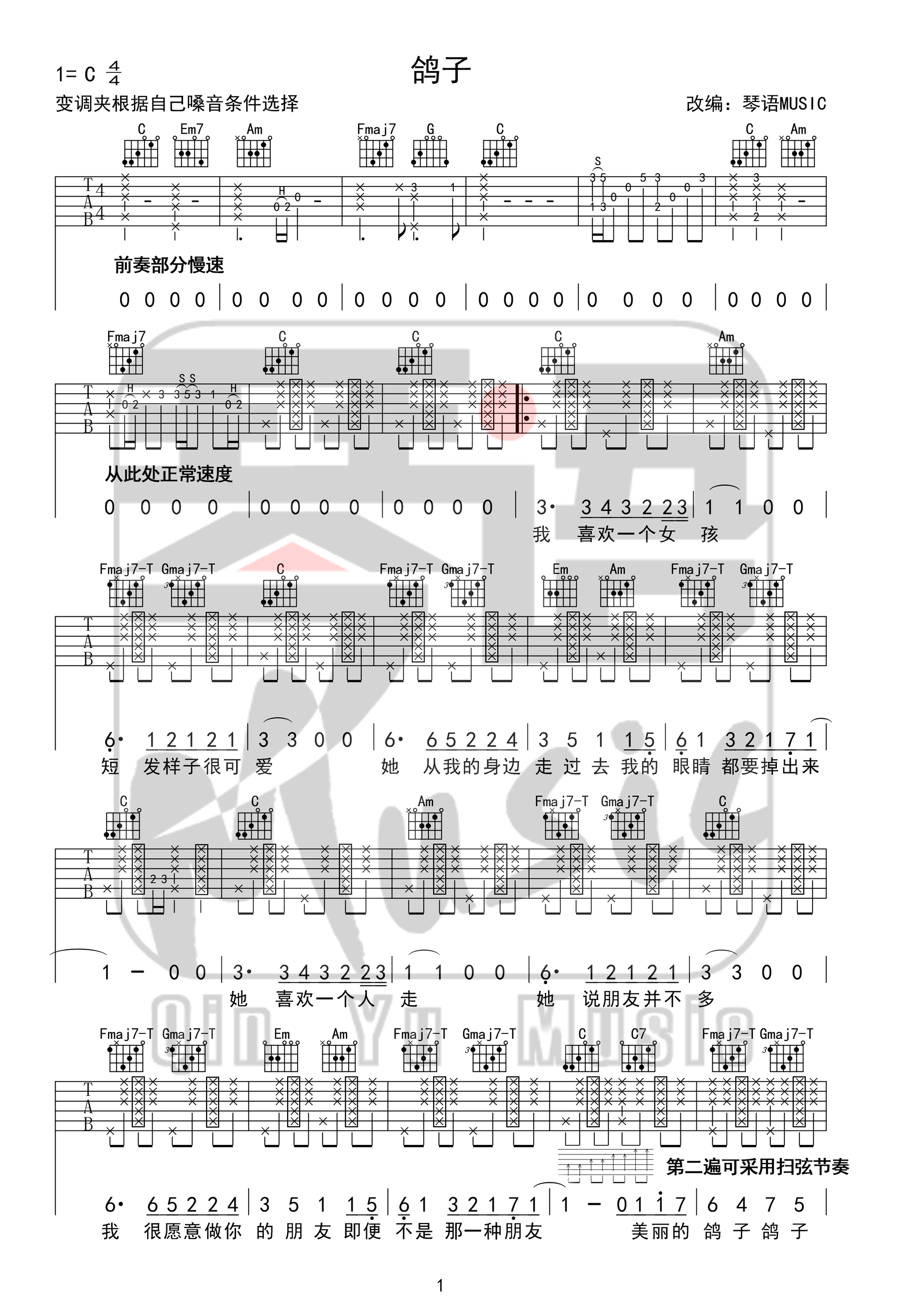 林晨阳《鸽子》吉他谱-Guitar Music Score