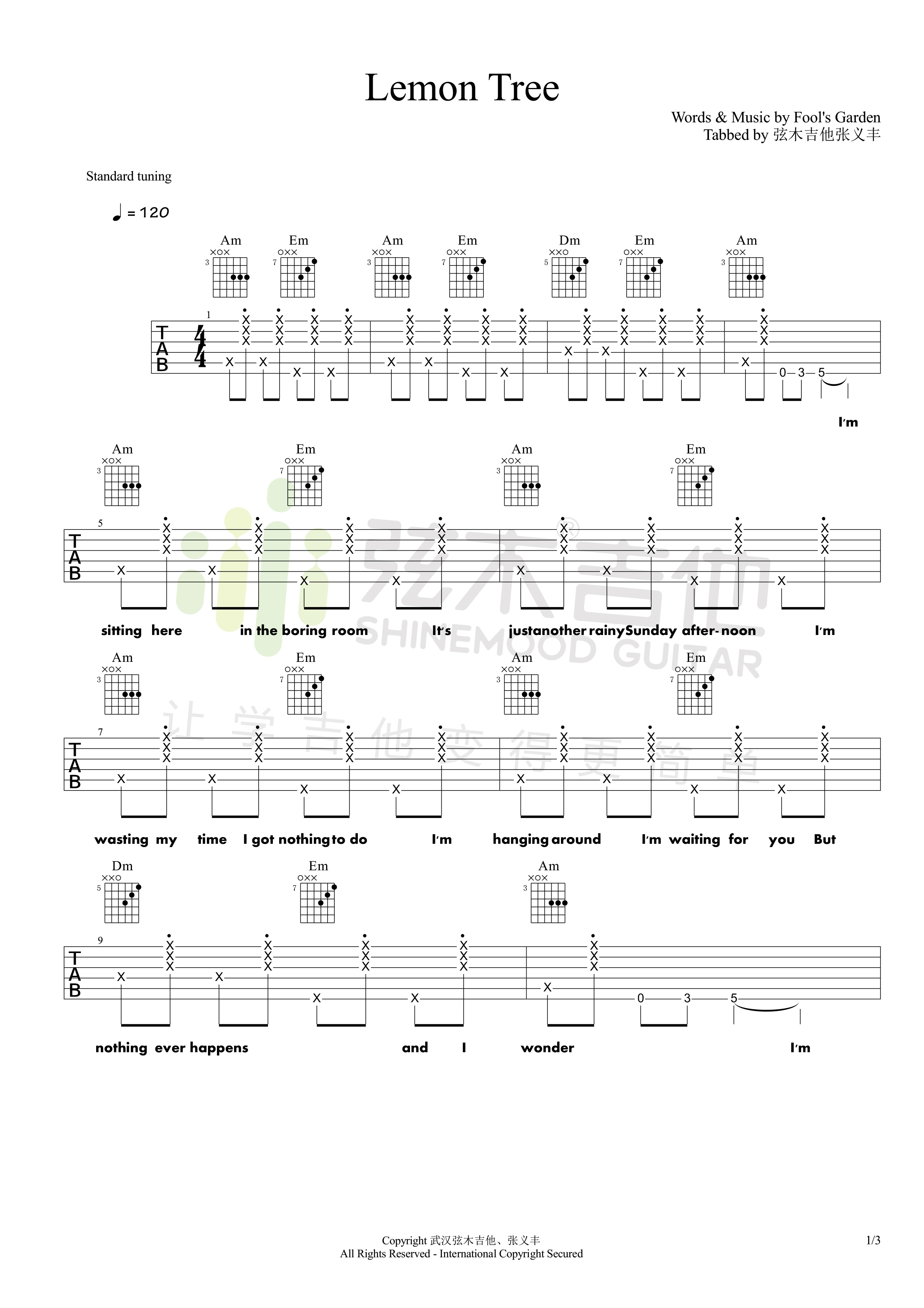 Fool,s,Garden《Lemon tree》吉他谱-Guitar Music Score