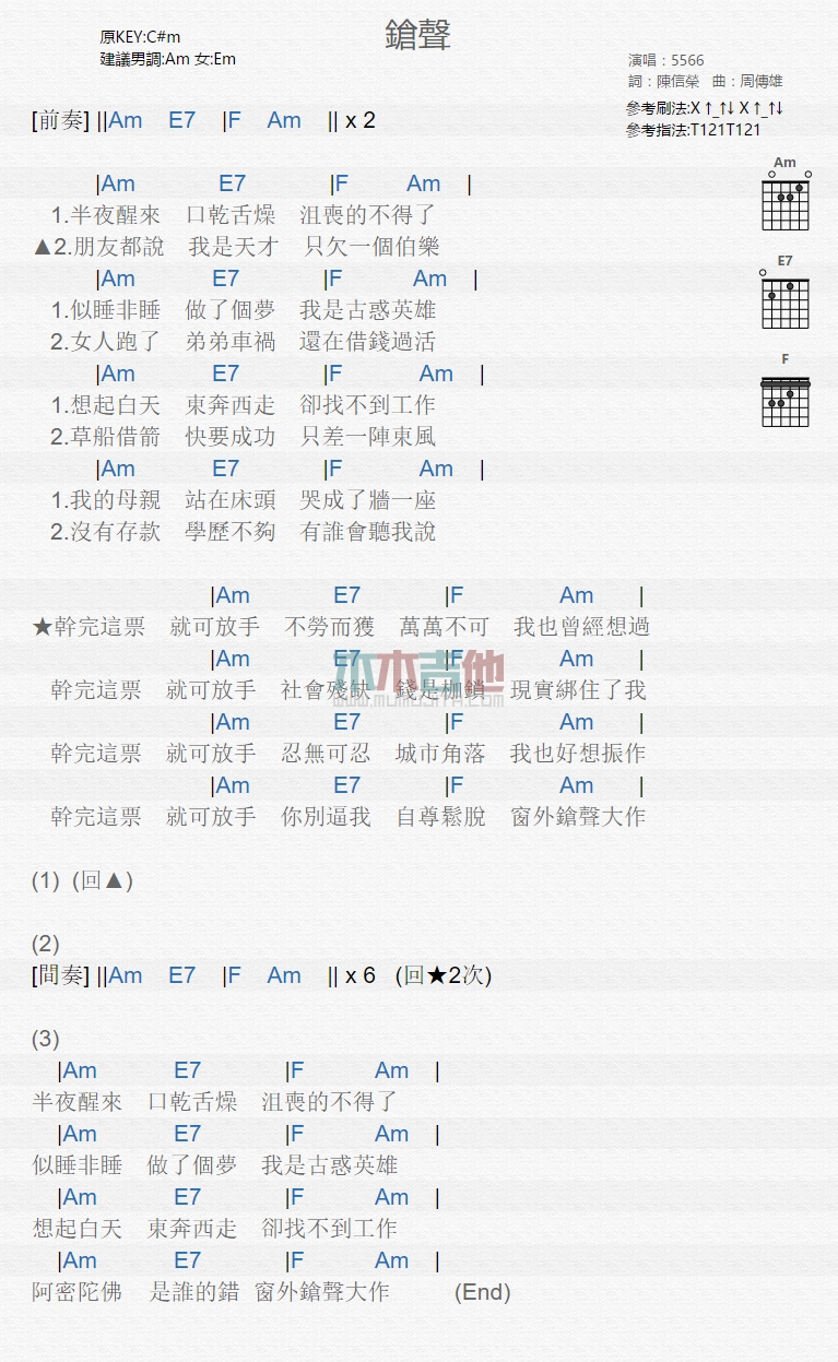 5566《枪声》吉他谱-Guitar Music Score